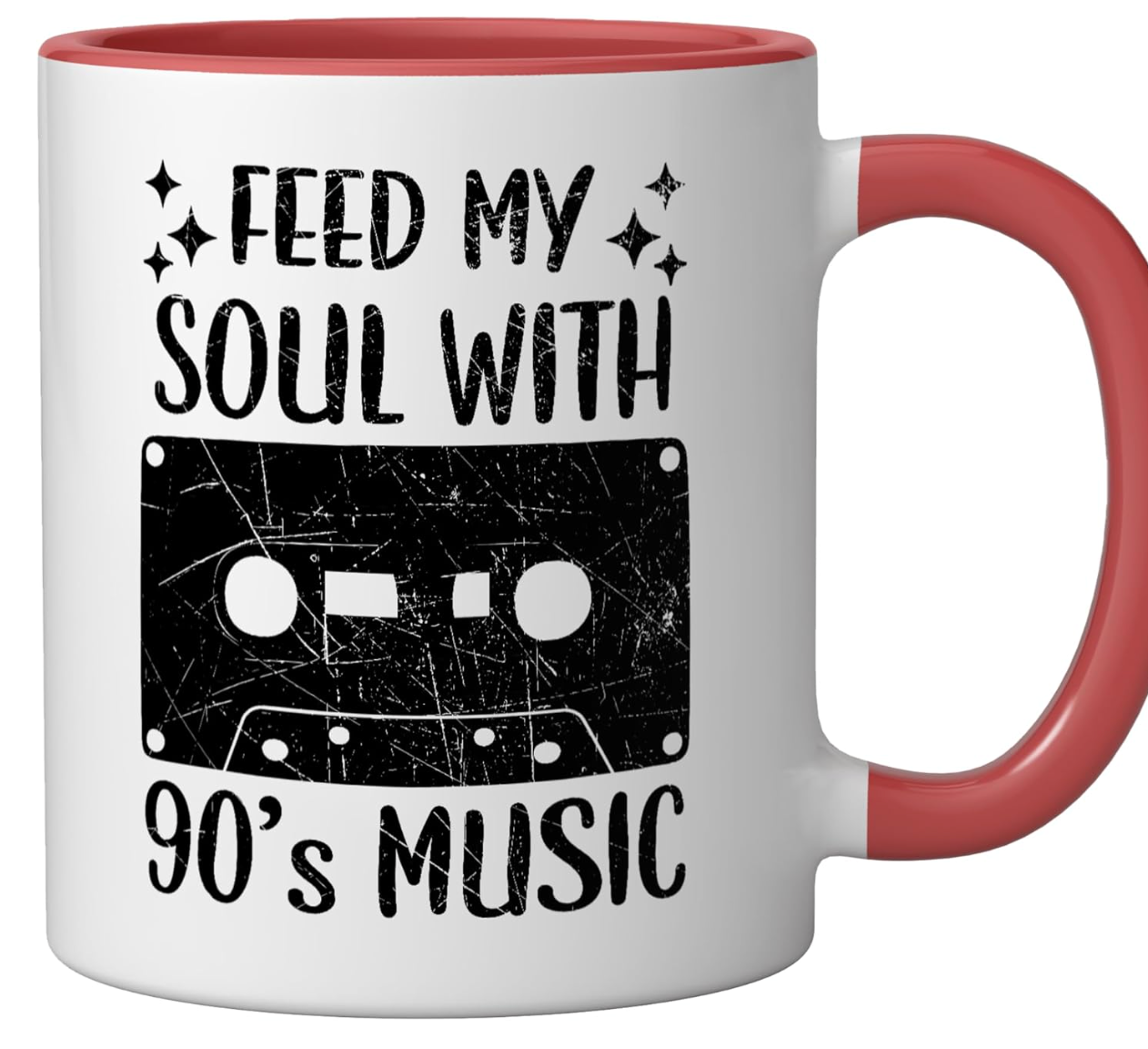 Feed My Soul With 90's Music 1990 Vintage Nineties Party Ceramic Mug, White